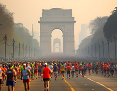 Athletes and fitness enthusiasts running at Jaquar IPA Neerathon Delhi 2025 at JLN Stadium New Delhi