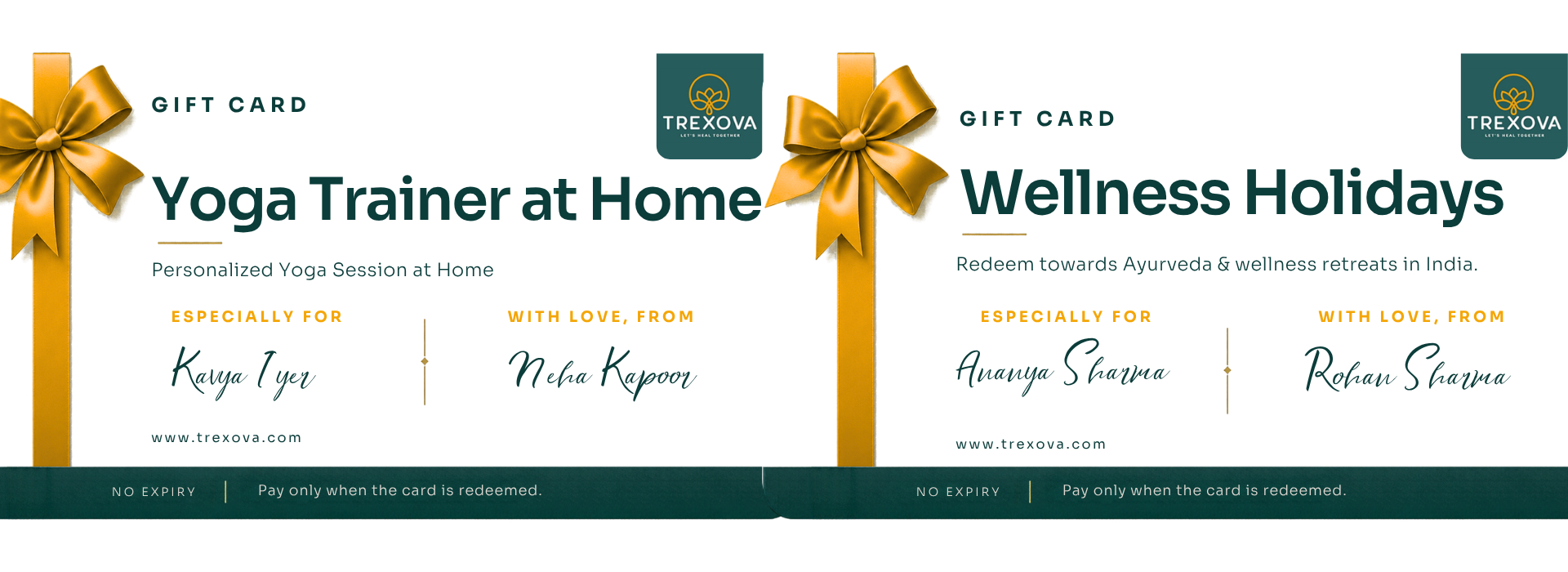 Trexova Diwali wellness gift cards for personalised yoga at home and contributions towards Ayurveda and wellness retreats in India
